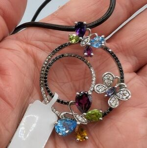 Multi Diamond & Multi Gemstone Butterfly Necklace